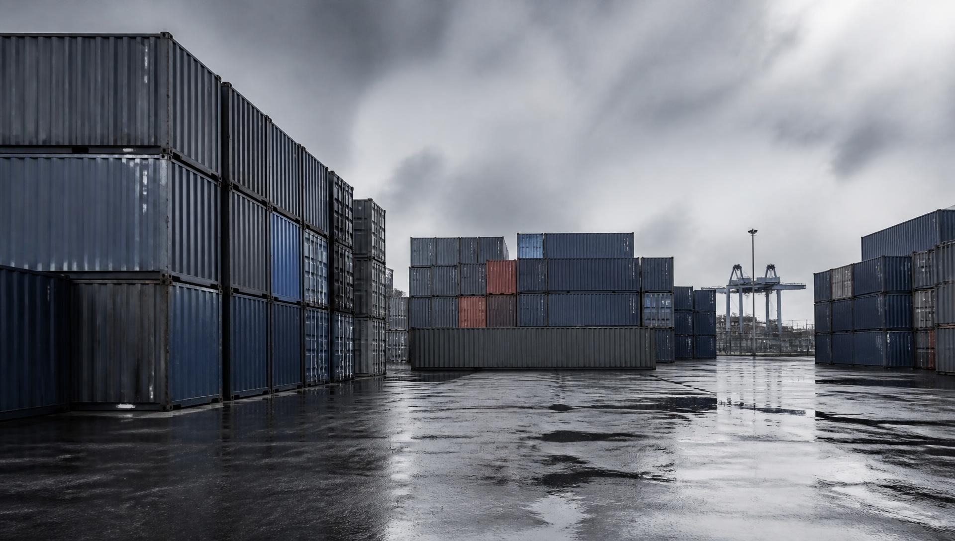 Shipping containers stacked in a freight logistics yard